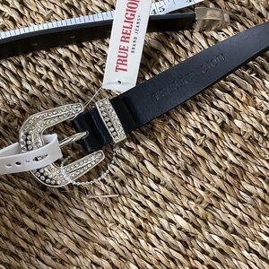 NWT True Religion engraved Western Style Logo Belt embellished with rhinestones
